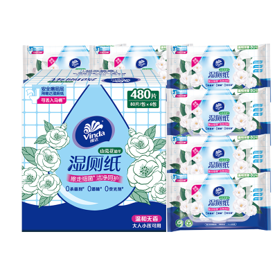 维达山茶花精华湿厕纸80片6包共480片 大包母婴可用厕所家用卫生擦屁股私处可冲马桶湿巾纸厕纸(新旧包装交替发货)