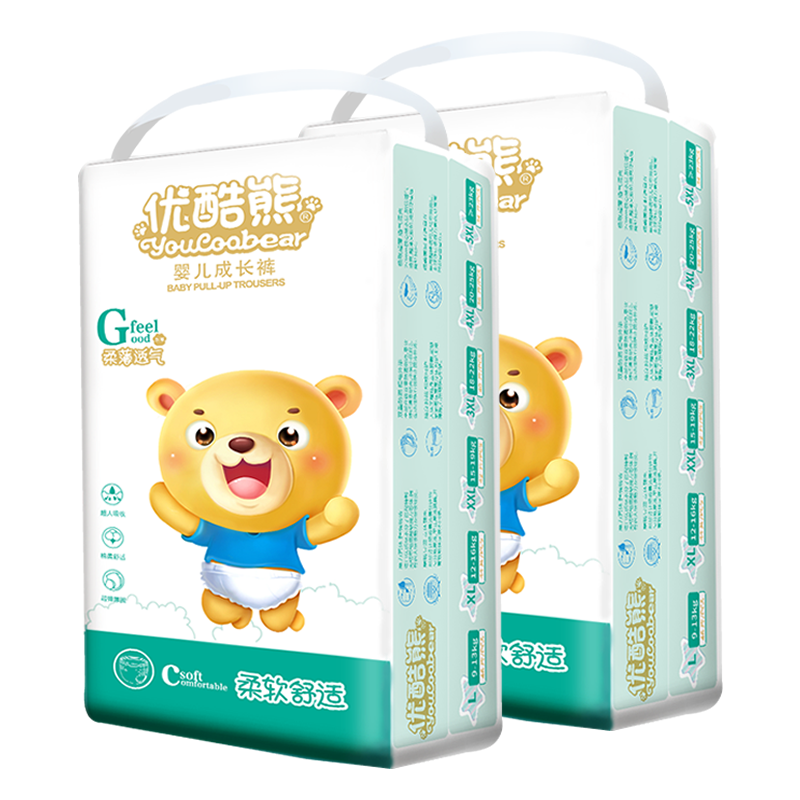 优酷熊乐享系列婴儿拉拉裤XXXL80片2包组合装(17KG以上)特大XL/XXL新生儿男女宝宝干爽尿不湿超薄透气4XL