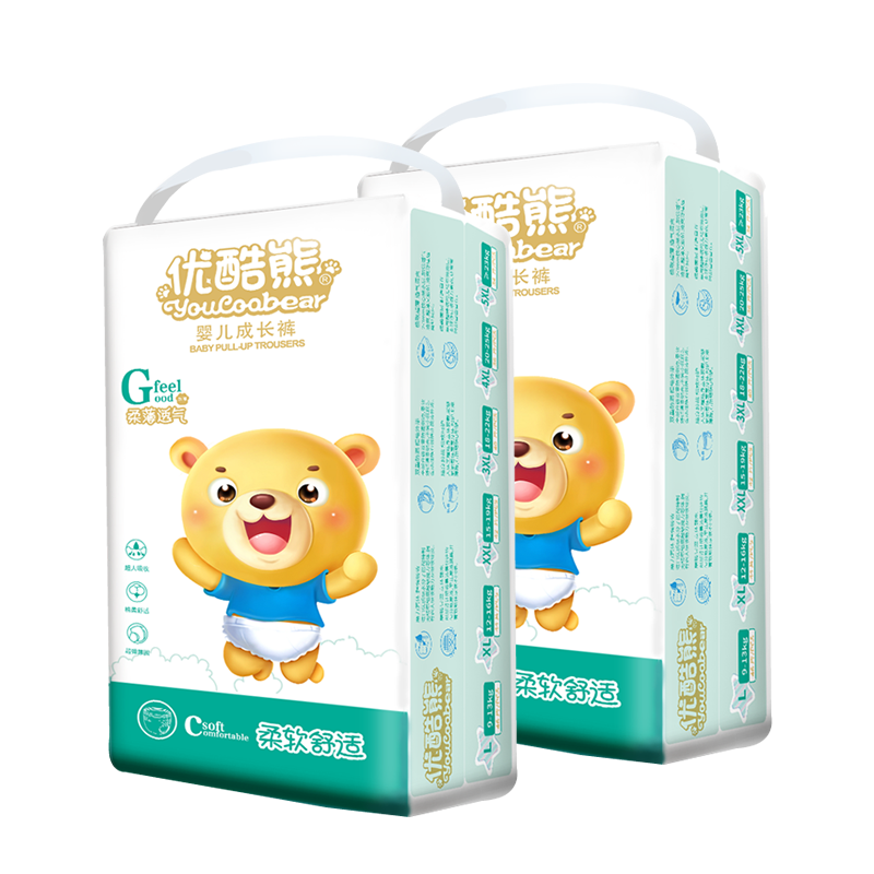 优酷熊乐享系列婴儿拉拉裤XL88片2包组合装(9kg-13k)加大码L/XXL/XXXL男女宝宝干爽尿不湿超薄透气学步裤