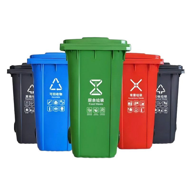 商用大容量分类桶加厚脚踏带轮盖挂车