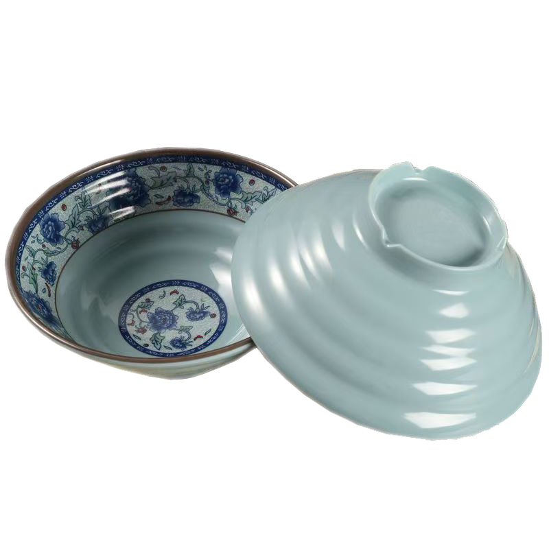 珑伽辛 耐高温密胺螺纹碗 面碗 9英寸蓝青花/个