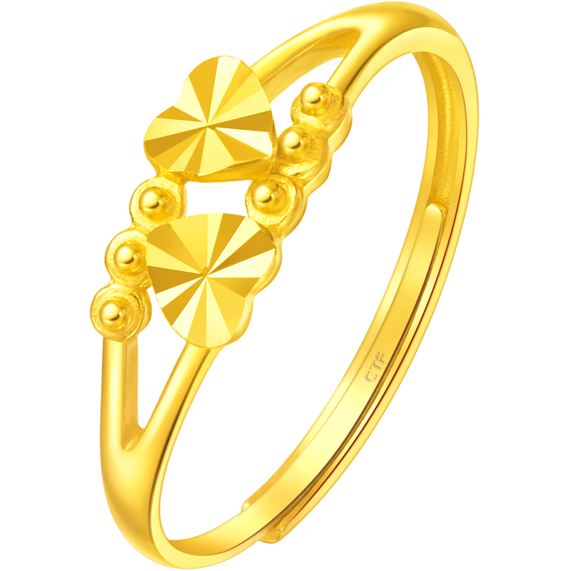 周大福心心相依足金黄金饰品戒指计价(工费:160元)EOF46