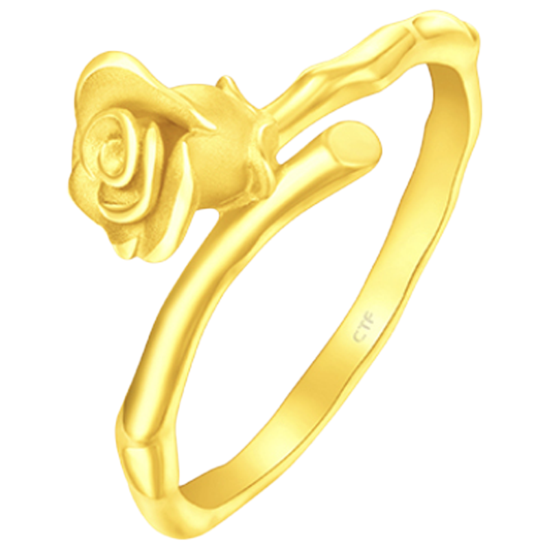 周大福浪漫复古玫瑰花足金黄金戒指计价(工费:120元)EOF774