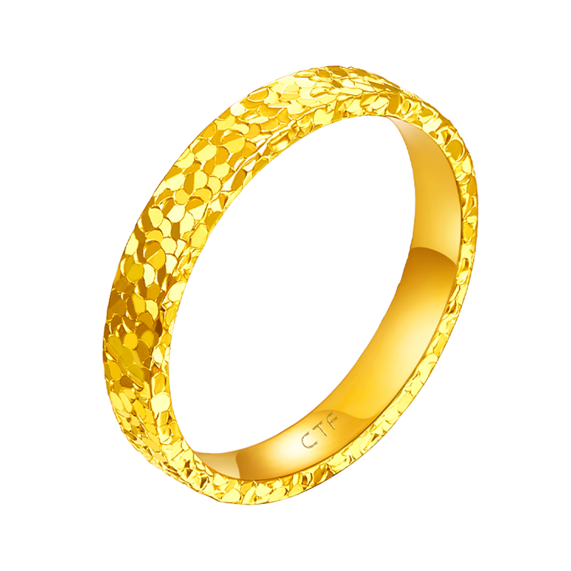 周大福碎碎冰碎金金碎冰冰足金黄金戒指女宽版(工费:460计价)EOF1277