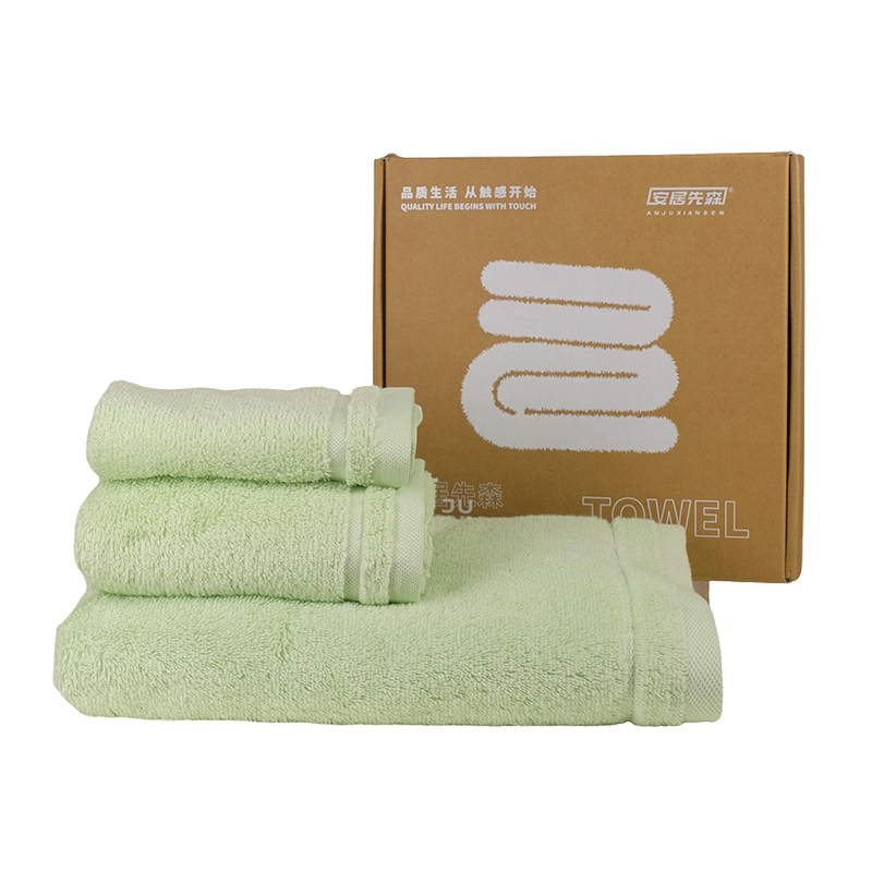 安居先森享云系列20支蓬松纱精品毛浴巾礼盒(附赠手提袋)绿色