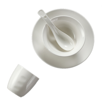 珑伽辛 白色陶瓷餐具饭碗茶杯骨碟小汤勺 四件套/套