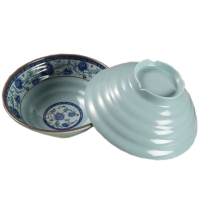 珑伽辛 耐高温密胺螺纹碗 面碗 7.5英寸蓝青花/个