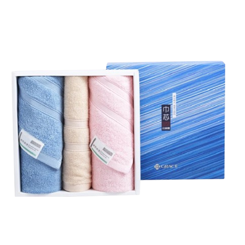 洁丽雅毛巾礼盒面巾两条方巾一条强力吸水素然春浅三条装(颜色随机)