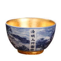 豪峰鎏金清明上河图杯功夫主人品茗杯茶杯建盏茶盏DP02320