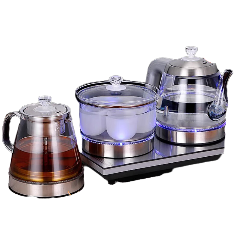 新飞全自动上水电热水壶玻璃泡茶桌茶台烧水壶一体机桌面饮水机办公室功夫茶煮水壶电水壶 1L 三合一款304发热盘,双边上水