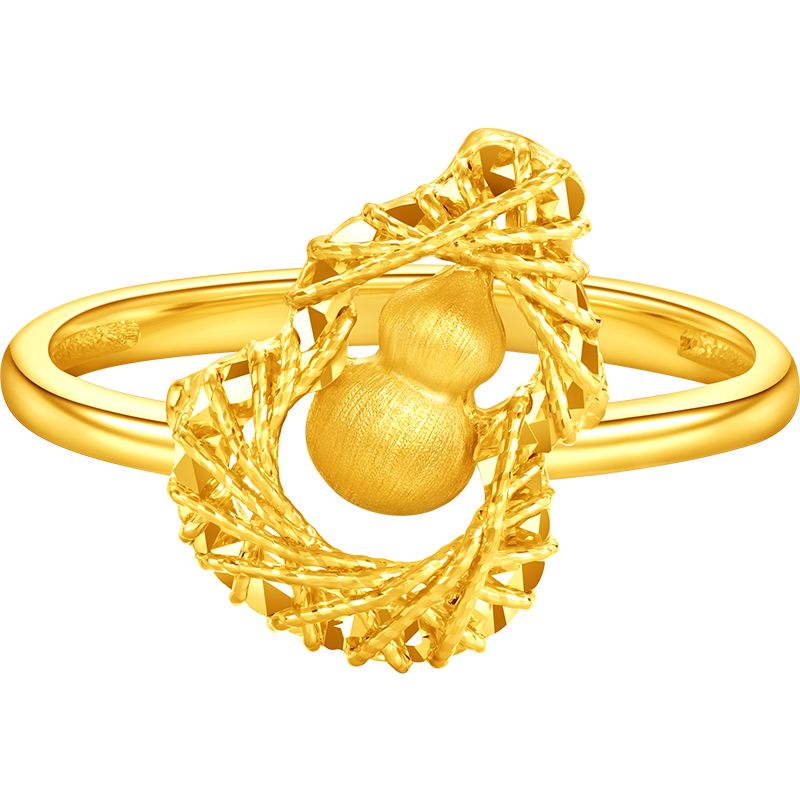 周大福爆闪福禄金丝葫芦足金黄金戒指女计价(工费520)EOF1632送生日礼物