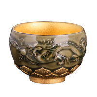 豪峰鎏金草木灰龙凤盏250ml鎏金主人杯茶杯茶盏杯DP02312