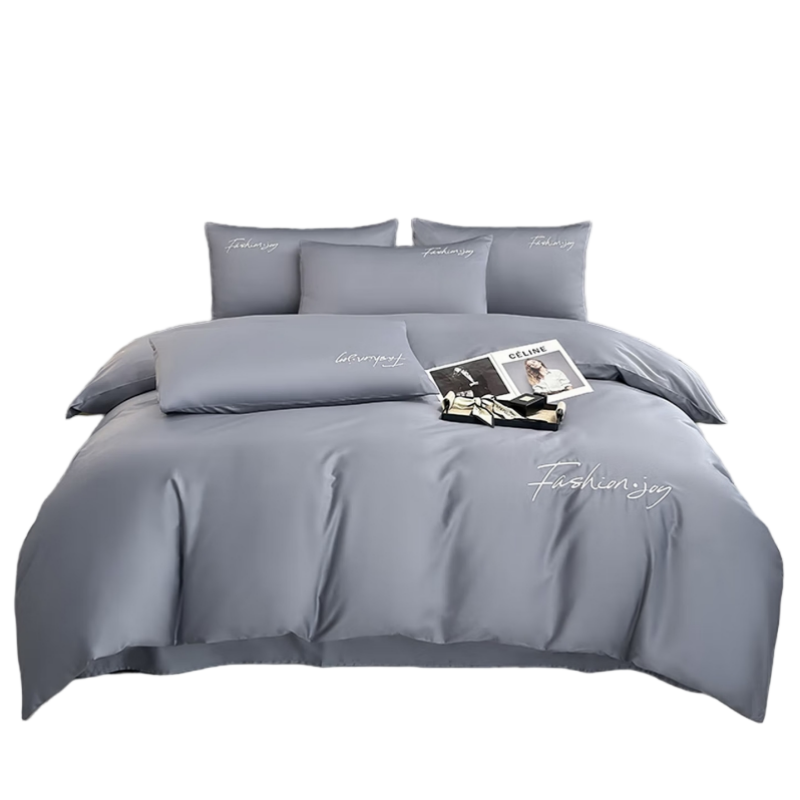 芯眠柔 MR-06 200*230cm素锦流光系列长绒棉床上四件套 床上套件 (计价单位:套) 紫灰