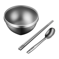 莱柏顿纯钛碗筷勺套装家用儿童吃饭汤碗筷子勺子三件套便携钛餐具大饭碗