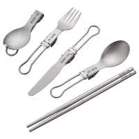 莱柏顿户外露营野炊多功能叉勺纯钛便携折叠汤勺钛餐具刀叉勺子套装筷子