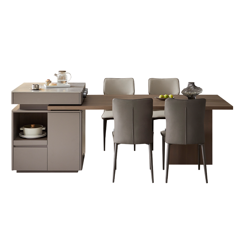 全友家居客厅岛台餐桌一体可伸缩现代轻奢岩板多功能餐桌椅组合