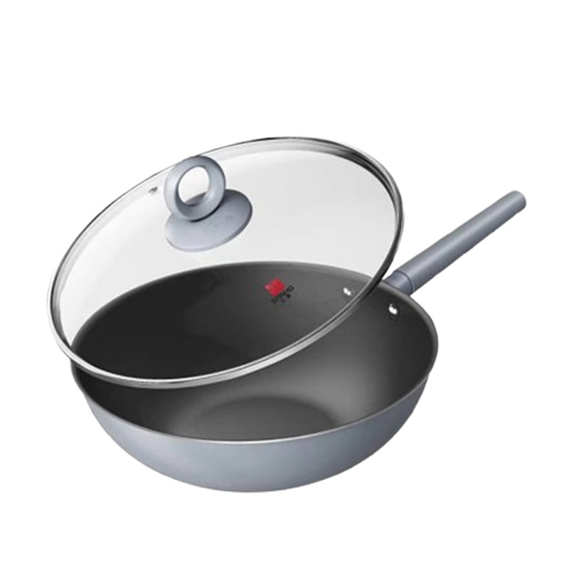 三禾炒锅30cm高温不挥发持久不粘轻松翻炒0涂层青灰LC30S1