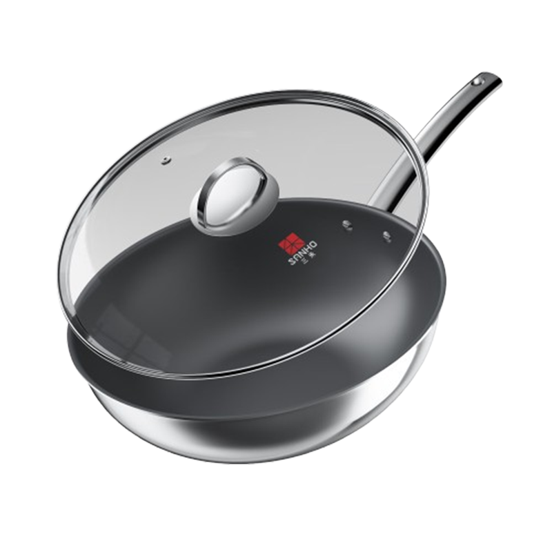 三禾炒锅30cm耐磨持久不粘导热均匀0涂层禾庚不粘炒锅LC30S11