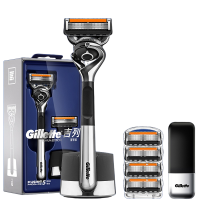 吉列手动剃须刀锋隐5致顺 1刀架+4刀头+底座+4个非吉列原装刀头