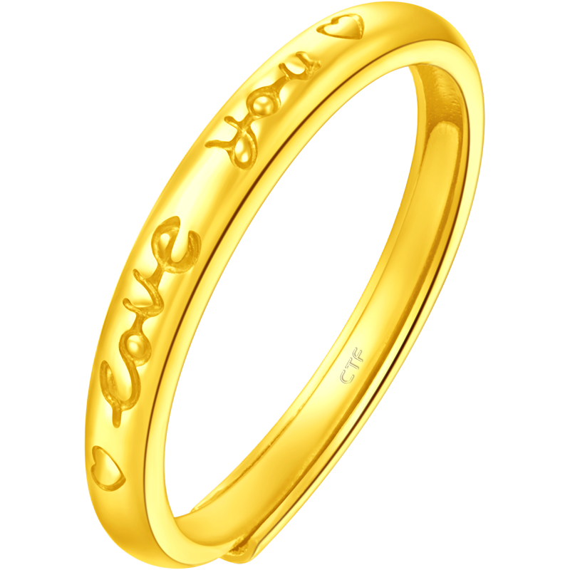 周大福love you情侣足金黄金戒指女计价(工费120元)EOF185