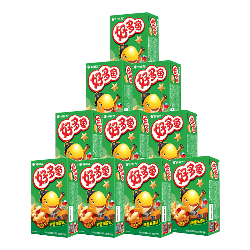 好丽友好多鱼零食品薯片条膨化办公室解馋休闲小吃鲜海苔味21g*10包