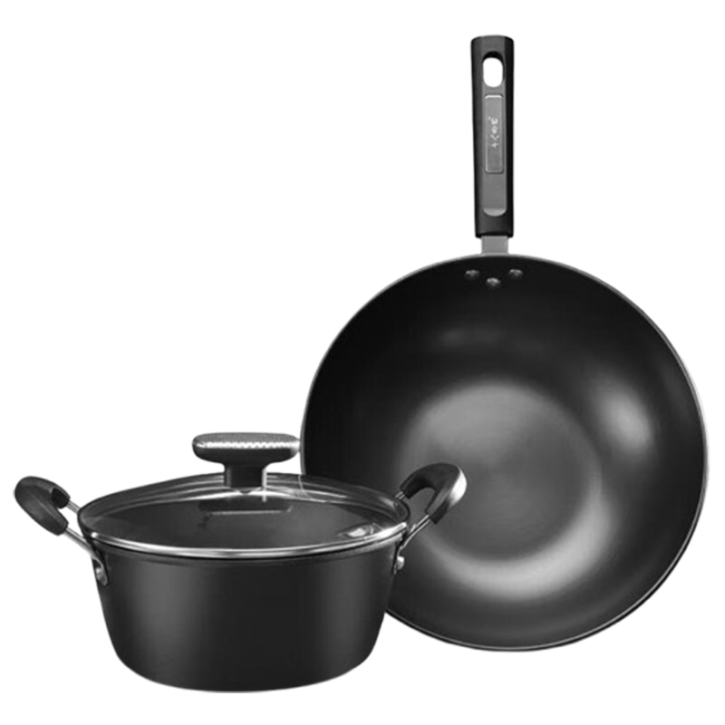 十八子作锅具两件套爆炒锅不粘锅无涂层汤锅HM-202-2