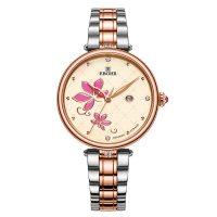 依波表(EBOHR) 手表女简约气质文艺百搭时尚休闲机械表日历钢带表 粉瓣间玫金 50970223