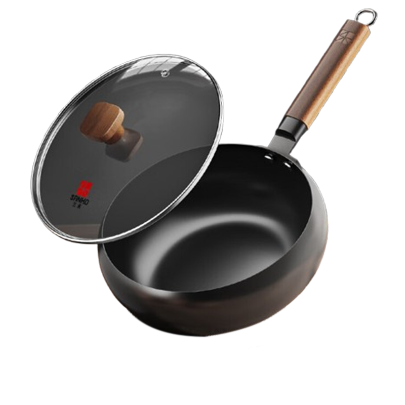 三禾炒锅24cm高纯度抗蚀精铁臻不锈大肚铁锅TC24P10