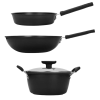 十八子作锅具3件套不粘锅无涂层平底煎锅铁锅汤锅HM-202-3