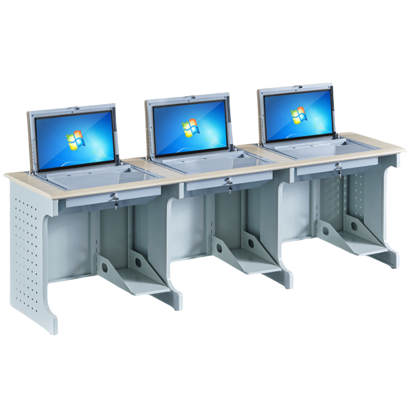 铭思达翻转电脑桌三人位张