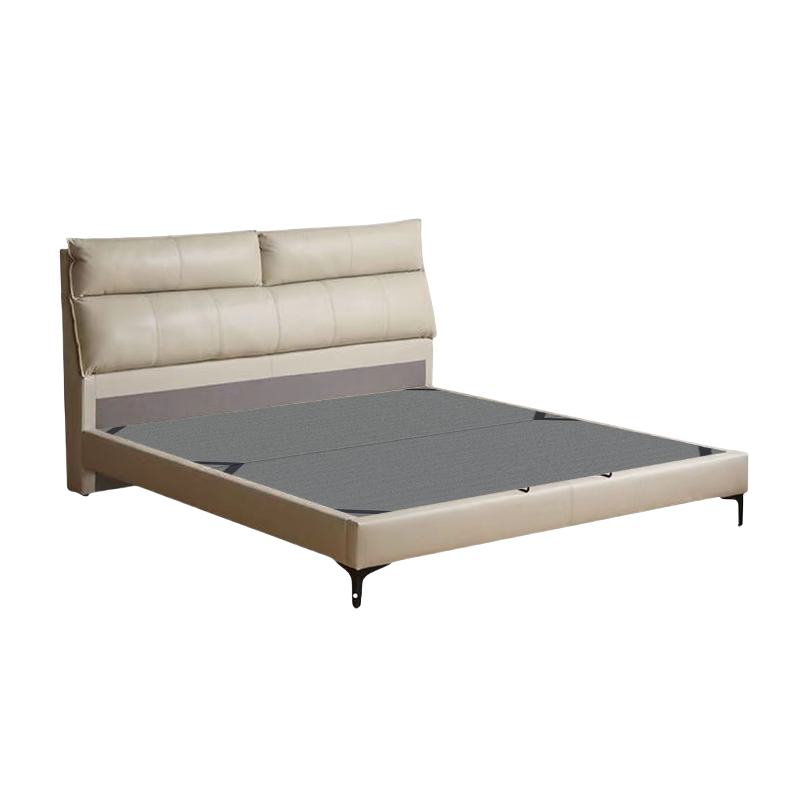 欧先生高脚实木现代极简真皮双人软靠包主卧次卧室真皮床1.5米1.8米婚床
