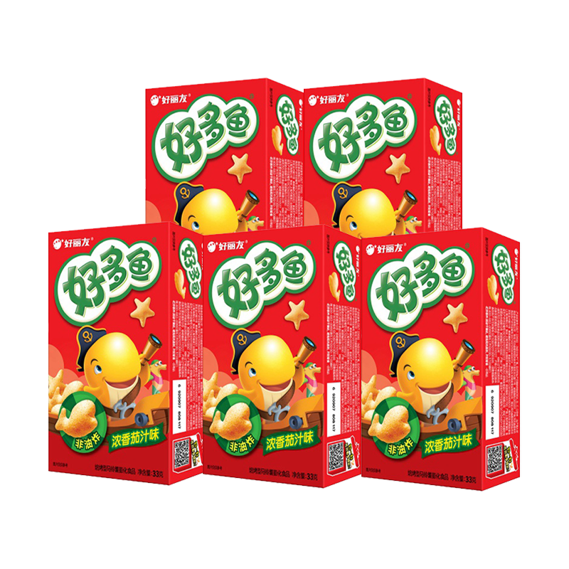 好丽友好多鱼零食品薯片条膨化办公室解馋休闲小吃浓香茄汁味21g*5包