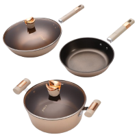 十八子作锅具套装3件套无涂层炒锅煎锅汤锅组合HM-203-3