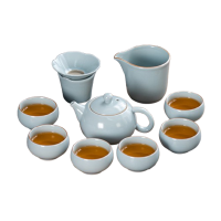 豪峰粉青汝窑纯悠茶壶10件套仿宋汝窑茶具套装GF02520