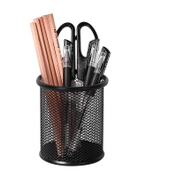 齐心(Comix) 金属网纹圆形笔筒办公收纳 黑色金属简约创意桌面收纳盒 办公文具工具B2259