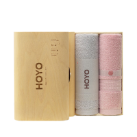 HOYO厚祐毛巾透气柔软臻品单条木质礼盒浅灰色+浅粉色JP8954