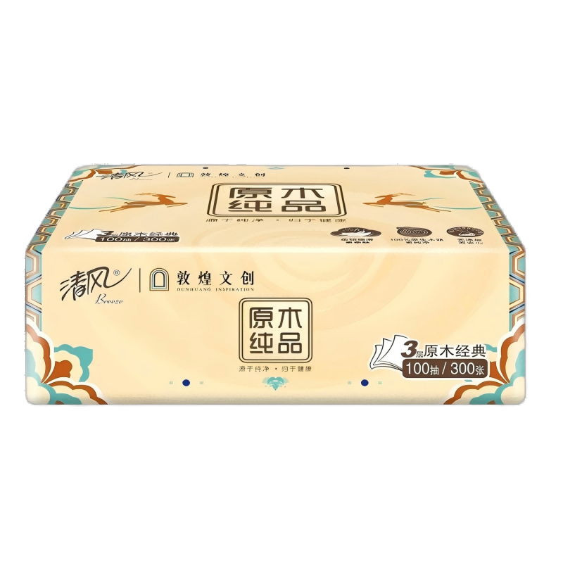 清风原木敦煌联名3层100抽60包一箱大箱装家用