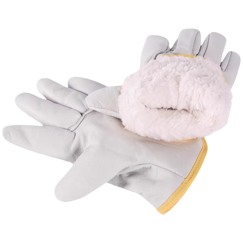 吉迎尚品 加绒加厚电焊手套皮手套防烫手套 白色(北极绒) 双