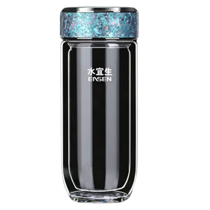 水宜生玻璃杯300ml双层加厚鹅蛋隔热茶杯便携钛晶蓝G18