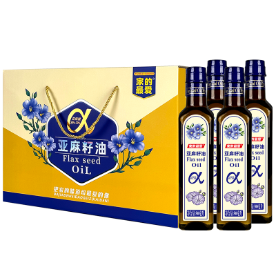 一级亚麻籽油500x4瓶礼盒装食用油精美礼盒 官方正品