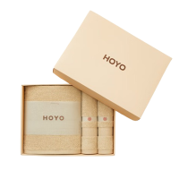 HOYO厚祐毛巾套装毛巾*2条+浴巾*1条臻品长绒棉毛浴3件套礼盒浅咖色3503