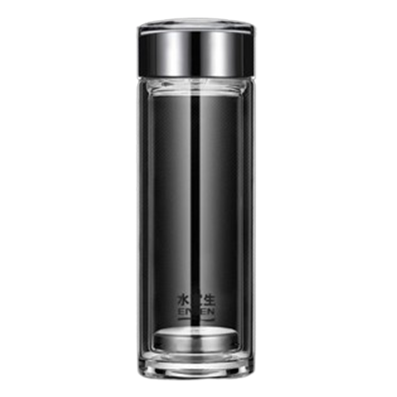 水宜生玻璃杯380ml双层隔热耐高温杯子防烫弱碱滤芯水杯G803