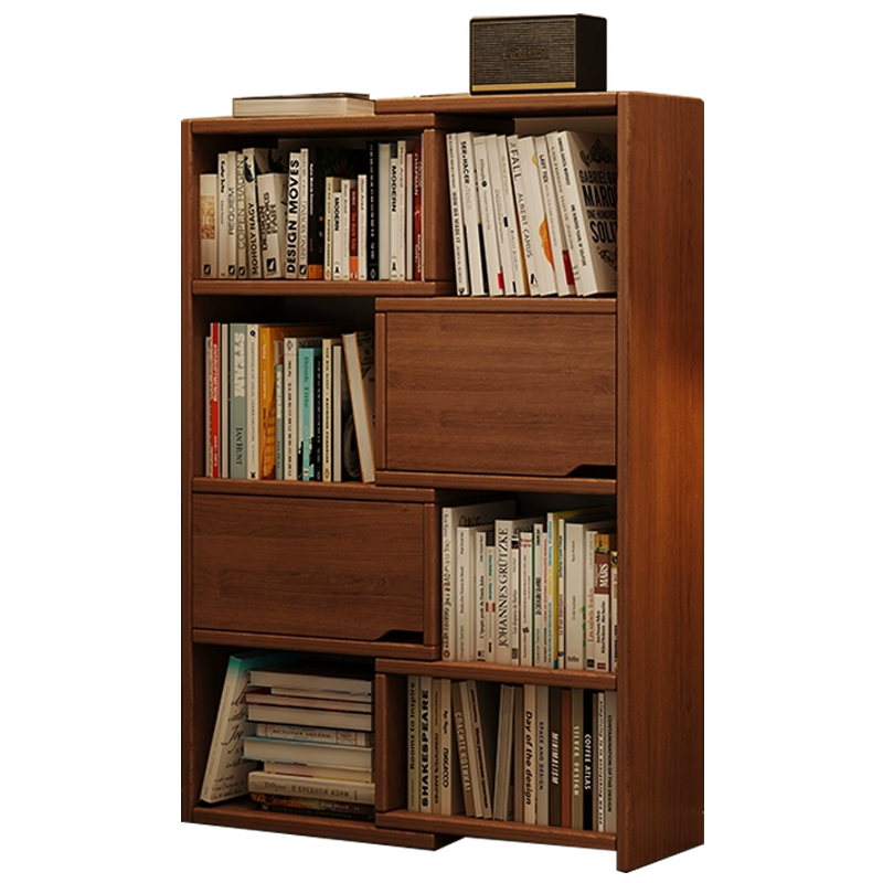 班龙伸缩书架四层胡桃色个