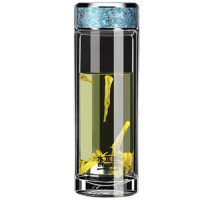 水宜生玻璃杯380ml双层耐热耐高温防烫水晶杯钛晶蓝G806