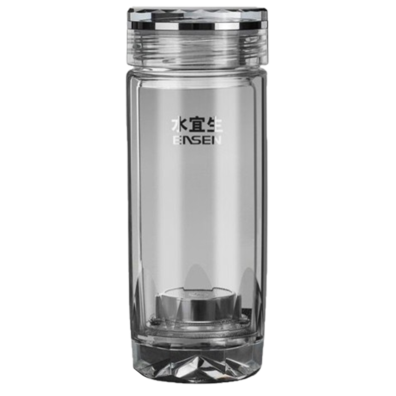 水宜生玻璃杯330ml弱碱双层水杯纯钛杯盖抑菌水晶杯G610