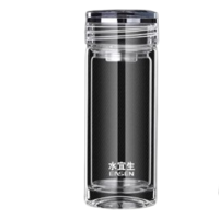 水宜生玻璃杯180ml双层便携泡茶杯耐高温防烫带盖杯子G307