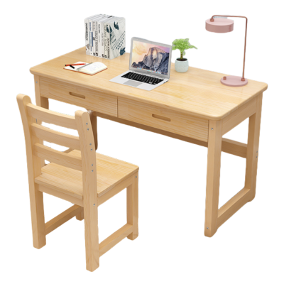 伟樽实木书桌学习桌一桌一椅双抽100*60*75cm套