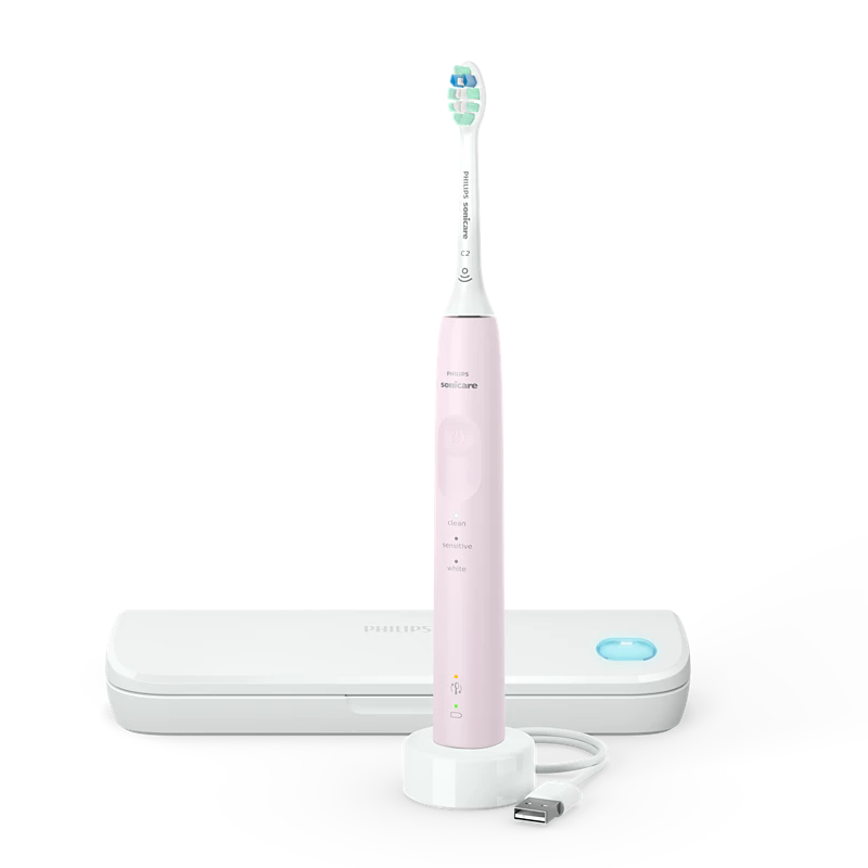 飞利浦(PHILIPS) 电动牙刷 成人情侣款送男女友礼物 护龈系列3种模式7倍清除牙菌斑 粉色HX3697/21