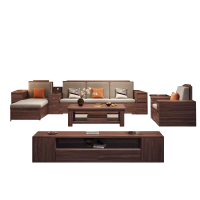 中式黑中式黑胡桃木实木沙发客厅高箱储物沙发茶几电视柜组合冬夏两用款冬夏两用款