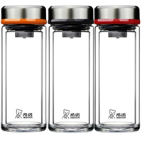 希诺双层玻璃杯260ml隔热加厚带盖XN-7030(颜色随机)